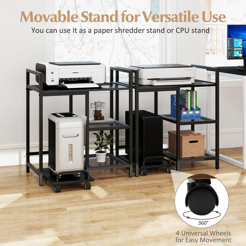 Giantex 3-Tier Printer Stand with Charging Station & Side PC Stand on Wheels