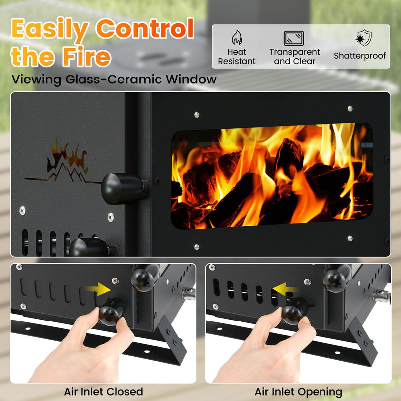 Giantex Hot Tent Stove with 3 Cooking Positions Anti-scalding Door Handle & 2 Grills