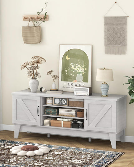 Giantex TV Stand for TVs Up to 65 Inches, 59” Entertainment Center with 2 Barn Door Cabinets, 4 Adjustable Shelves