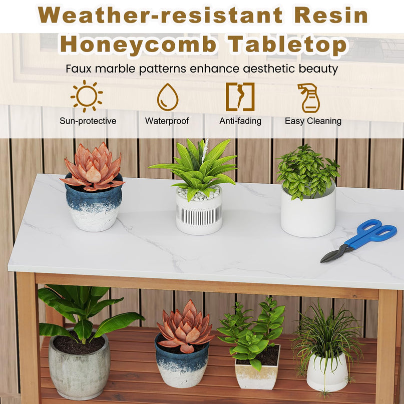 Giantex Outdoor Potting Bench with 2 Door Storage Cabinet