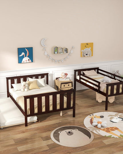 Giantex Twin Over Full Bunk Bed with Trundle, Reversible Ladder & Safety Guardrails