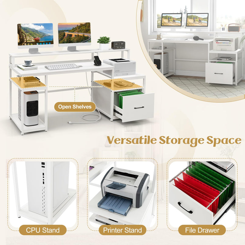 Giantex 66 Inch Home Office Workstation with Charging Station