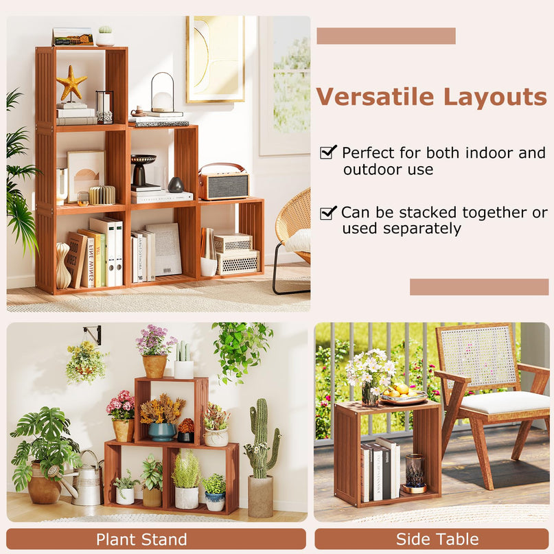 Giantex Solid Wood Stacking Storage Organizers w/Open Slatted Design