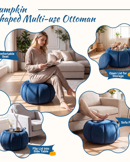 GIANTEX Pumpkin Shaped Round Ottoman Coffee Table with Storage & Removable Lid