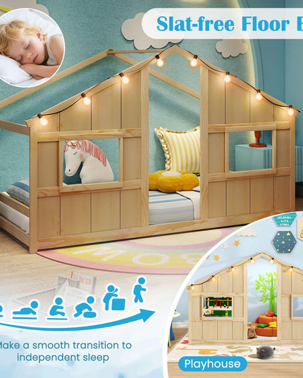 Giantex Twin Kids House Bed with Light Bulbs