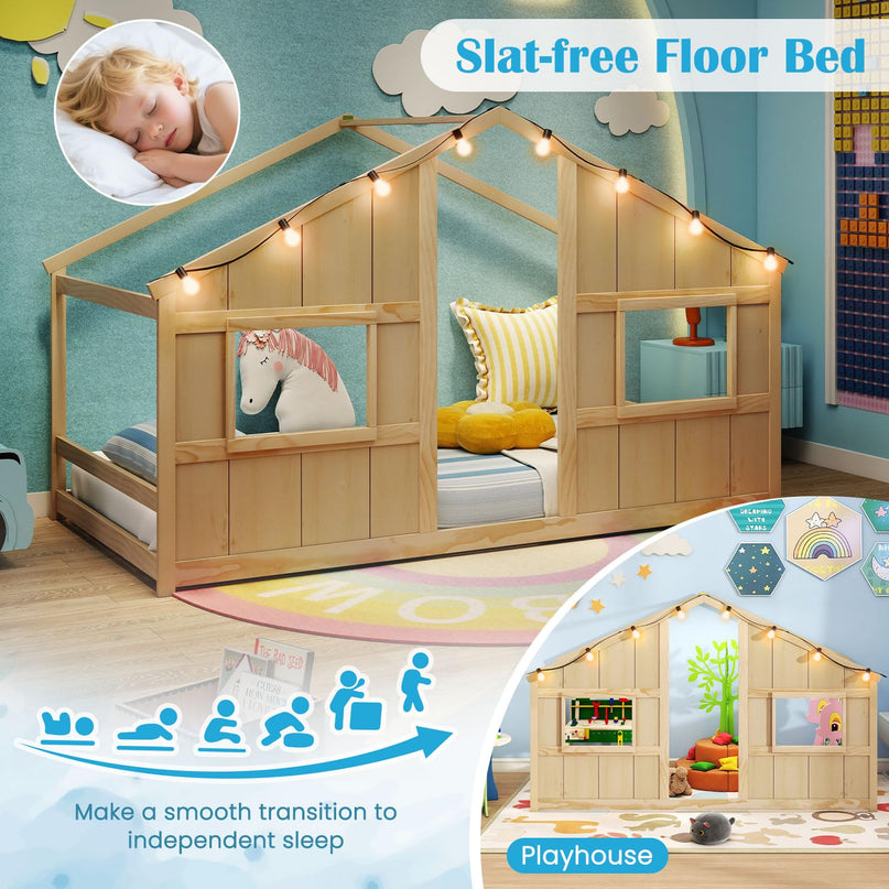 Giantex Twin Kids House Bed with Light Bulbs