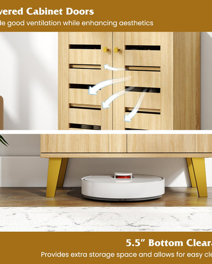 Giantex Shoe Cabinet with 2 Slatted Doors for Entryway