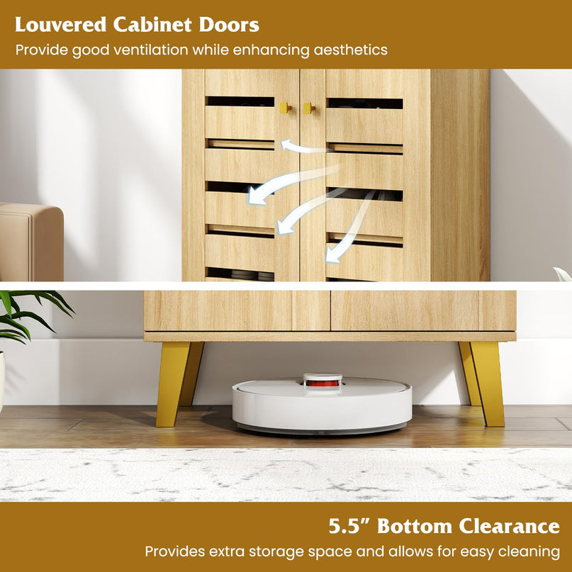 Giantex Shoe Cabinet with 2 Slatted Doors for Entryway