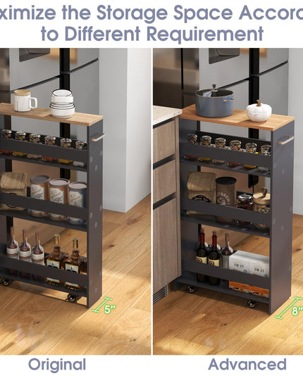 Giantex 4 Tier Rolling Slim Storage Cart, 8” Narrow Slide Out Kitchen Cart w/Handle & Open Shelves