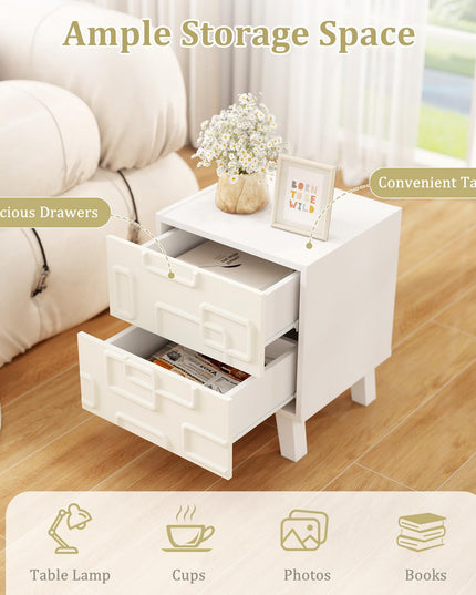 Giantex 2-Drawer Bedside Table with 3D Geometric Patterns for Small Space