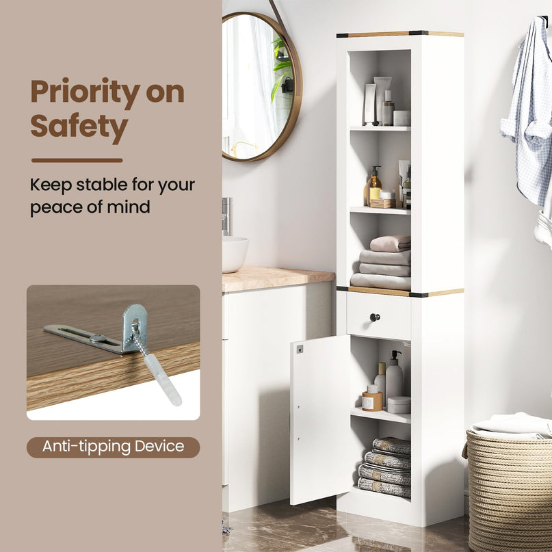 Giantex 68" Tall Bathroom Cabinet Farmhouse Storage Organizer