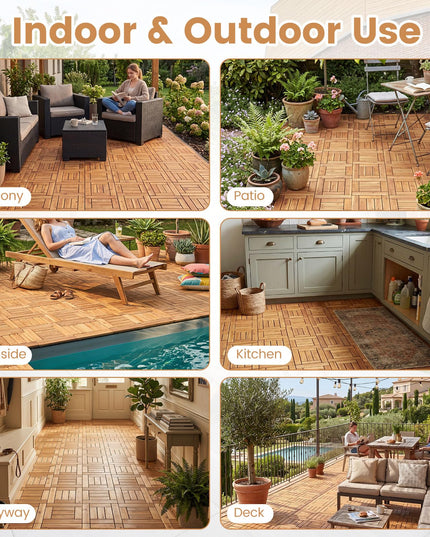 Giantex 12" x 12" Acacia Wood Interlocking Patio Flooring Tiles with Drainage Base