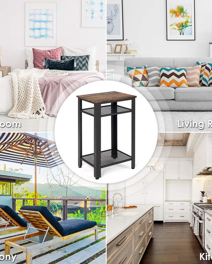 Side Table Industrial 3-Tier W/Mesh Shelves