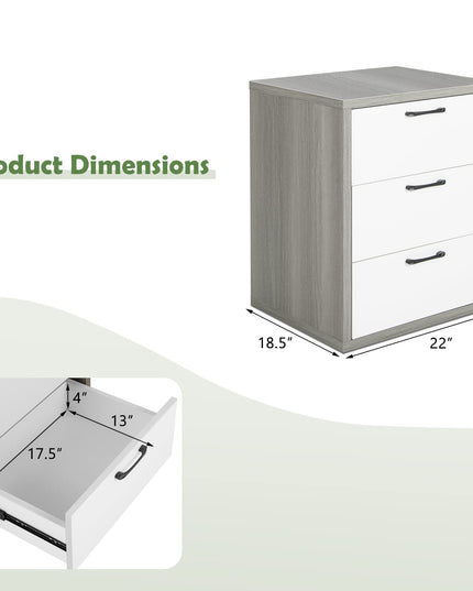 Giantex Storage Drawer Dresser - Wood End Table, Night Stand with 3 Drawers (1, White & Gray)