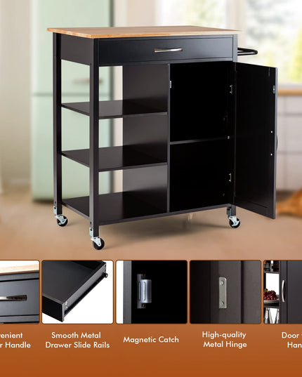 Giantex Kitchen Island - Mobile Kitchen Cart on Wheels, 1-Door Storage Cabinet, Large Drawer, 3 Tier Shelves
