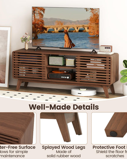 Meuble TV moderne Mid-Century Giantex avec armoire de rangement pour téléviseurs 60/65 pouces
