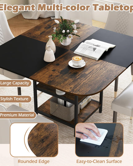 Table à manger carrée Giantex de 120,6 cm pour 4 personnes avec étagère de rangement à 2 niveaux