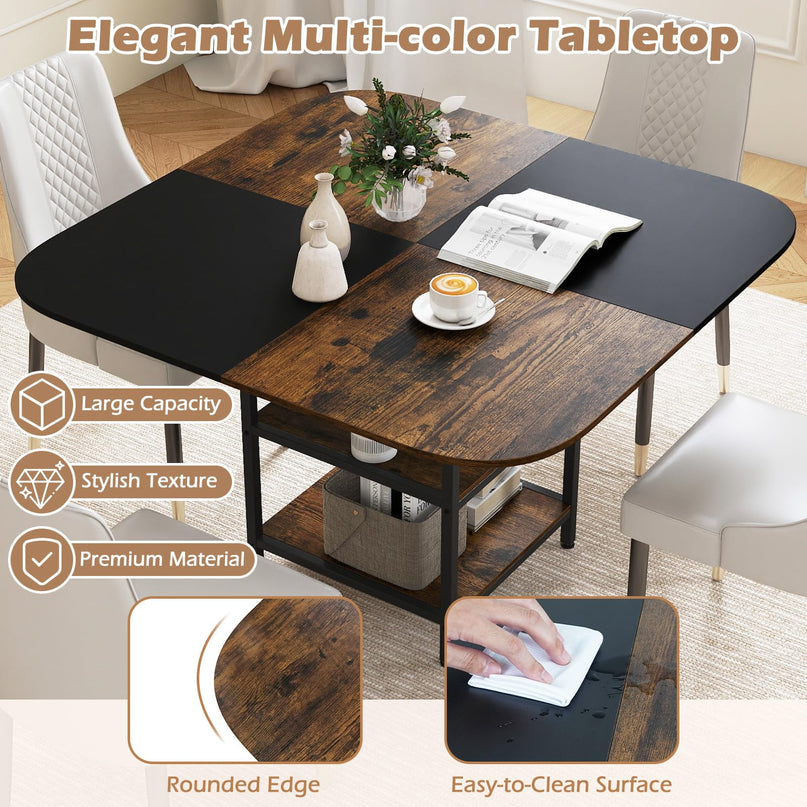 Table à manger carrée Giantex de 120,6 cm pour 4 personnes avec étagère de rangement à 2 niveaux