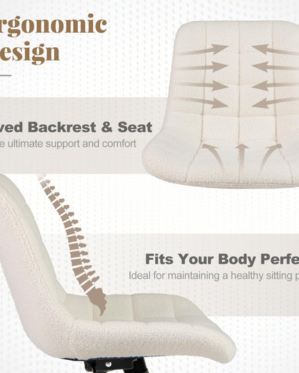 Giantex Armless Office Chair, Modern Faux Fur White Vanity Chair with Wheels & Adjustable Height