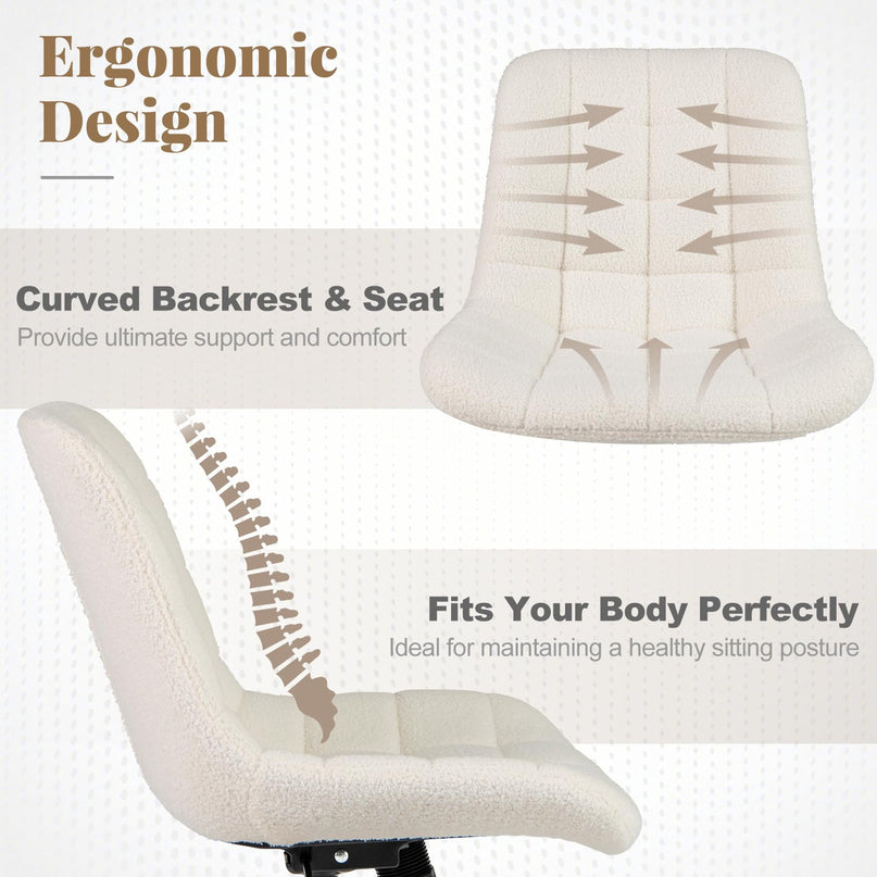Giantex Armless Office Chair, Modern Faux Fur White Vanity Chair with Wheels & Adjustable Height