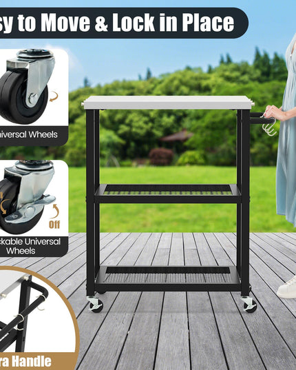 Giantex Outdoor Grill Cart - Movable Pizza Oven Stand with Stainless Steel Top