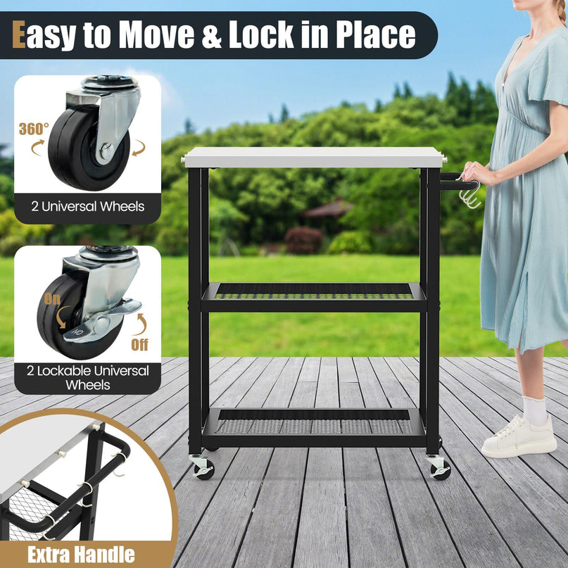 Giantex Outdoor Grill Cart - Movable Pizza Oven Stand with Stainless Steel Top