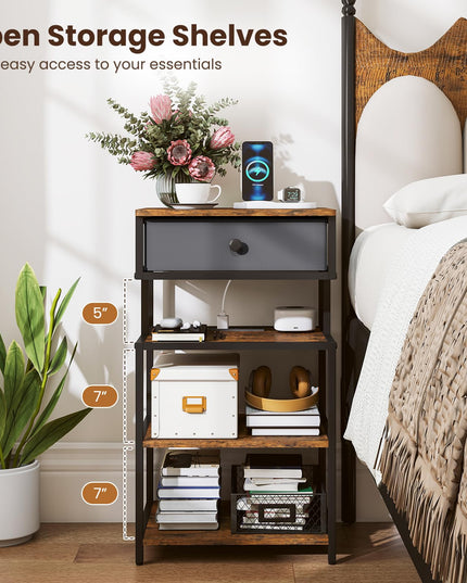 Giantex End Table with Charging Station | 28'' Tall Bedside Night Stand w/USB & Type-C Port (1/2)