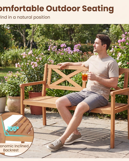 Giantex 47" Patio Acacia Wood 2-Person Outdoor Bench