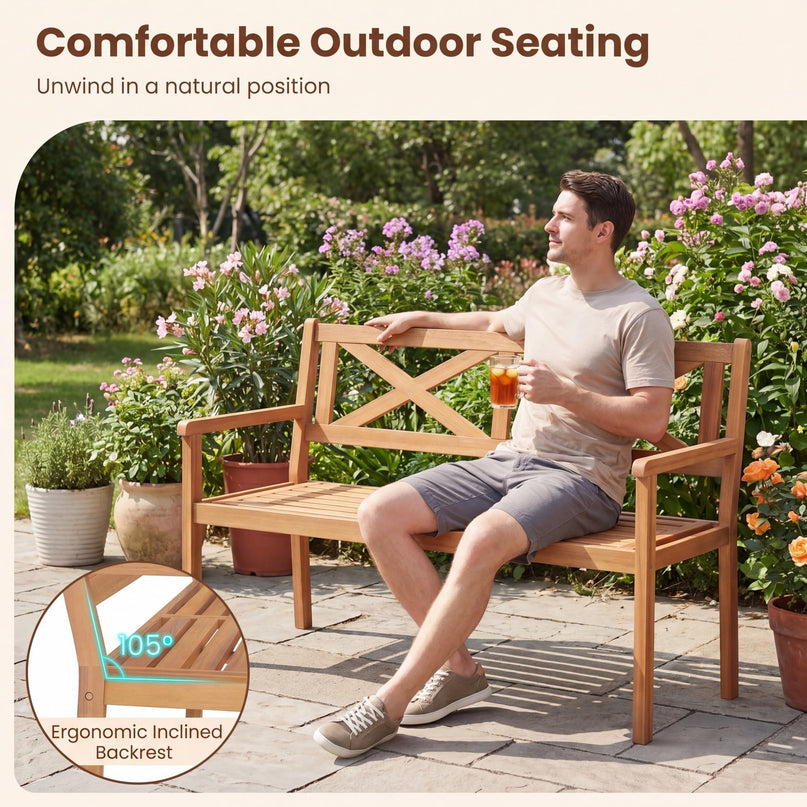 Giantex 47" Patio Acacia Wood 2-Person Outdoor Bench