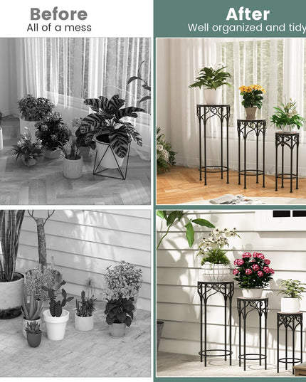Giantex Metal Plant Stand Set of 3, 28" Mosaic Tall Flower Stand with Ceramic Top