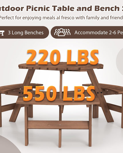 Giantex 6-Person Round Picnic Table Set with 3 Benches 550 LBS Bench Capacity