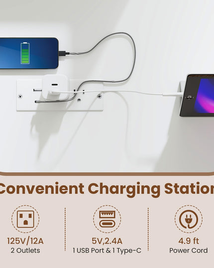 Giantex Bureau informatique de 110 cm avec prises électriques pour petits espaces