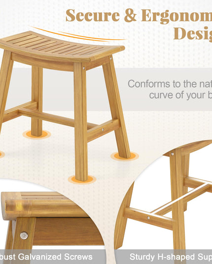 Giantex Teak Wood Shower Bench - Waterproof Shower Stool with Curved Seat for Inside Shower, 19.5" x 9.5" x 18"