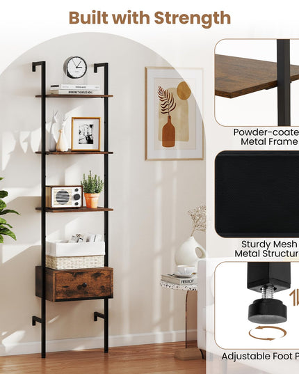 Giantex 5 Tier Ladder Bookcase with Drawer for Living Room