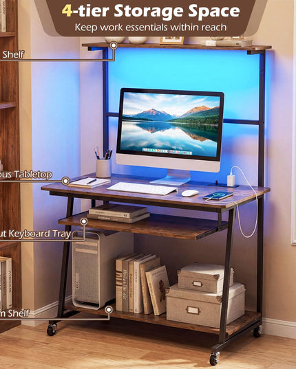 Giantex 31.5" Small Computer Desk with Charging Station & LED Lights