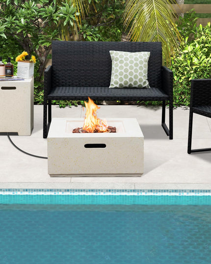 Giantex Propane Fire Pit Table Set, 40,000 BTU 28" Terrazzo Gas Fire Table w/ 16" Hideaway Tank Holder, Protective Covers