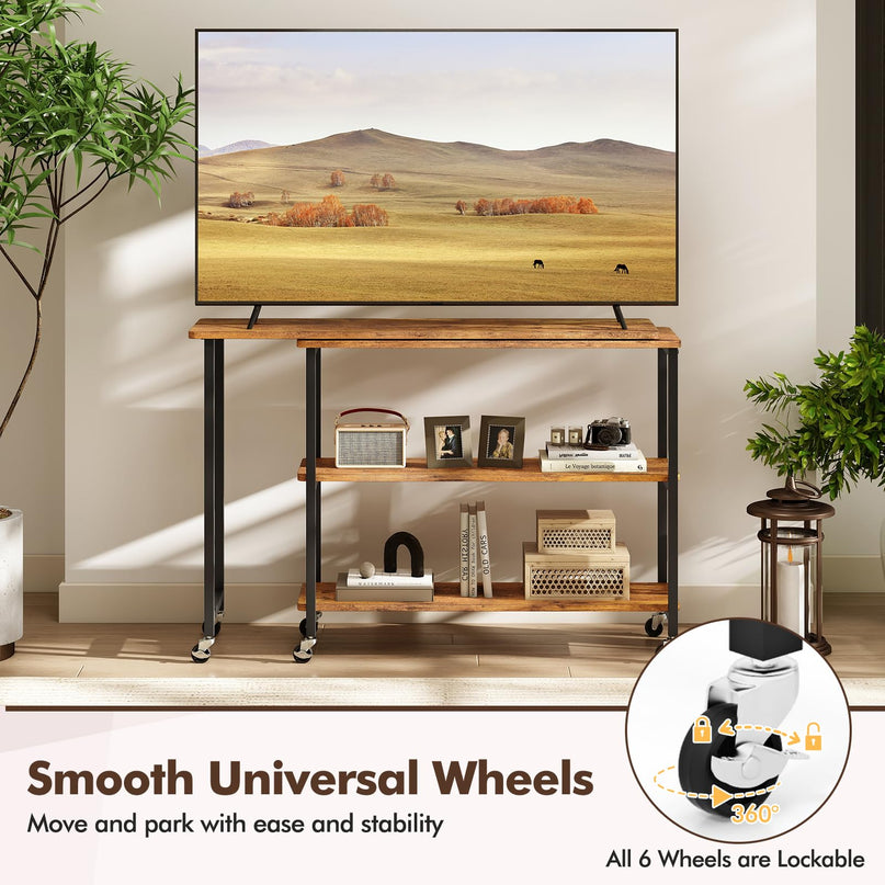 Giantex Patented Mobile End Table with 2-Tier Storage Shelves