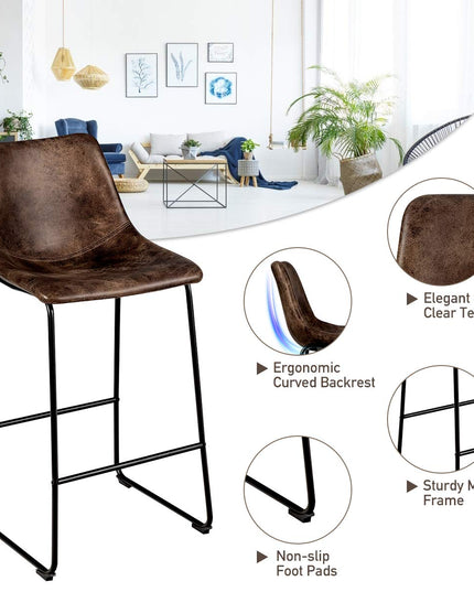 Vintage Faux Suede Bar Stools, with Metal Legs, Back and Footrest