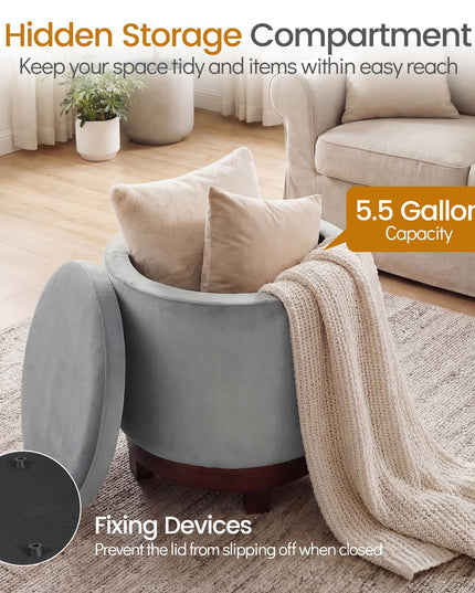 Giantex Round Ottoman with Storage 360° Swivel Velvet Vanity Stool