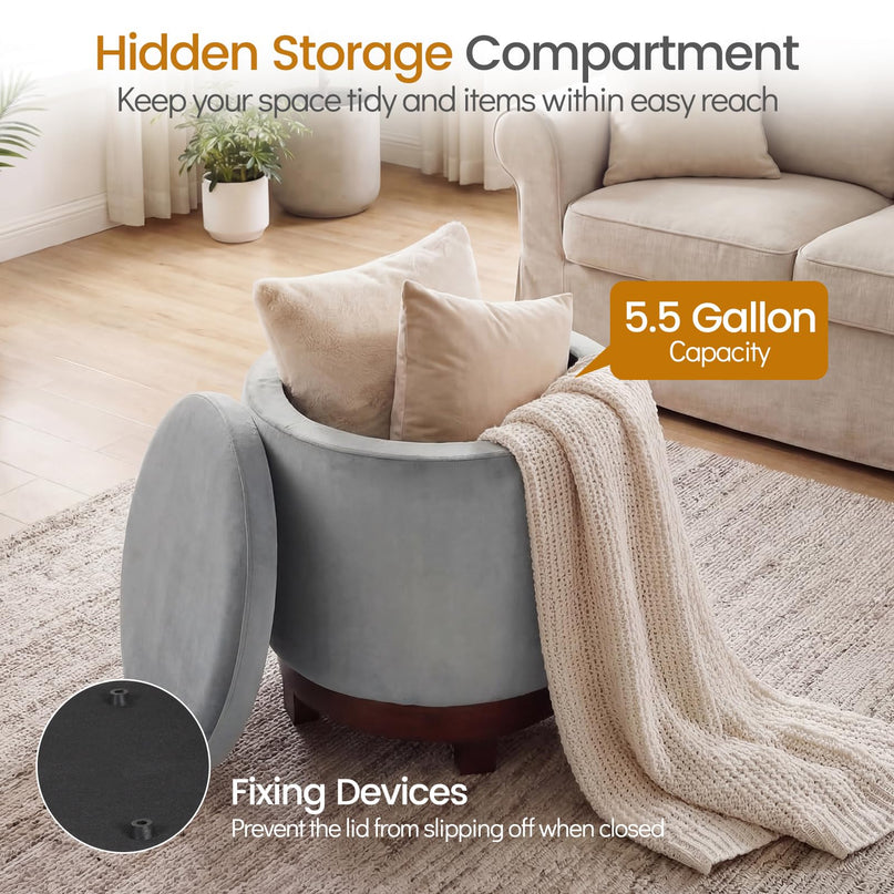 Giantex Round Ottoman with Storage 360° Swivel Velvet Vanity Stool