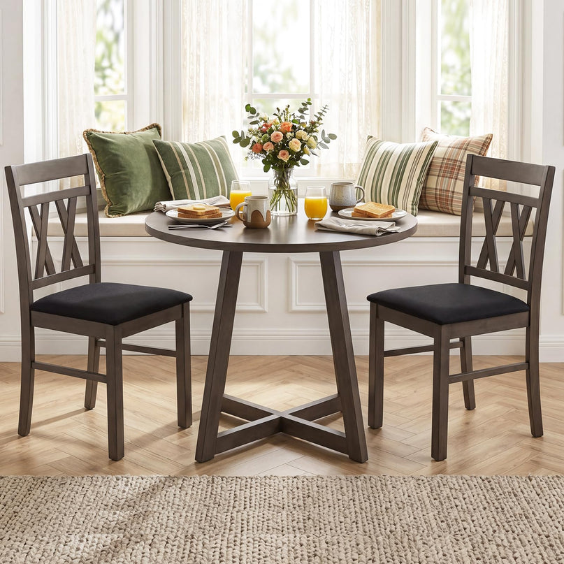 Giantex Linen Style Upholstered Kitchen Chairs with Dual X-Shaped Back (2/4)