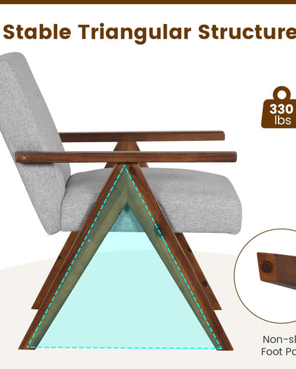 Giantex Modern Accent Chair, Linen Fabric Armchair with Solid Acacia Wood Frame, Soft Padded Cushion