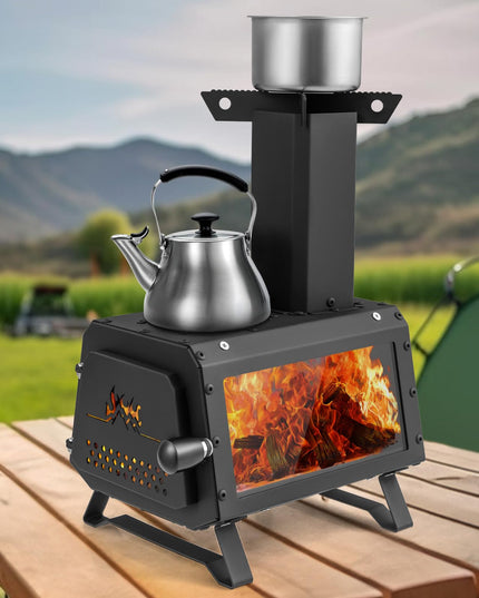 Giantex Portable Camping Wood Stove - Mini Wood Burning Stove w/ 2 Cooking Positions