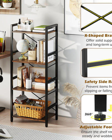 4-Tier Narrow Freestanding Display Shelf with Metal Frame & Wooden Storage Racks (1/2)