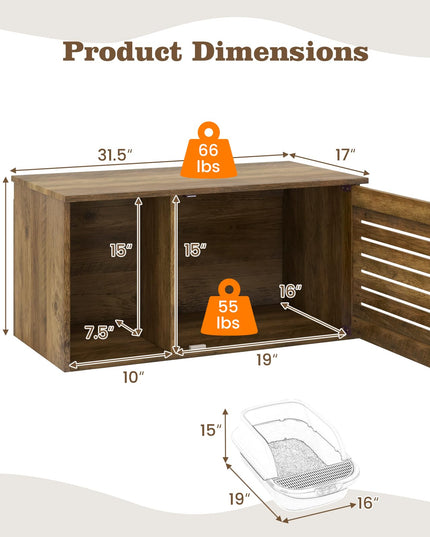 Giantex Cat Litter Box Enclosure - Litter Box Hidden Furniture with Louvered Door, Front Entry, Storage Cabinet