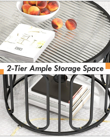 Giantex Small Round Glass Coffee Table, 24" Accent Side Sofa Tea Table with Tempered Glass Top & Oval Swivel Brackets