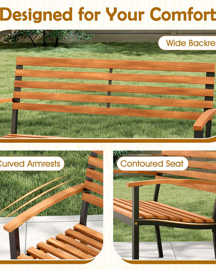 Giantex Outdoor 2-Person Bench with Slatted Backrest & Seat Armrests