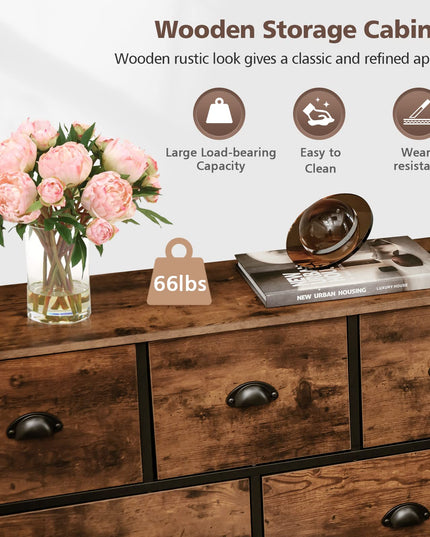 Giantex Dresser for Bedroom, Chest of Drawers with Wood Top Retro Storage Cabinet