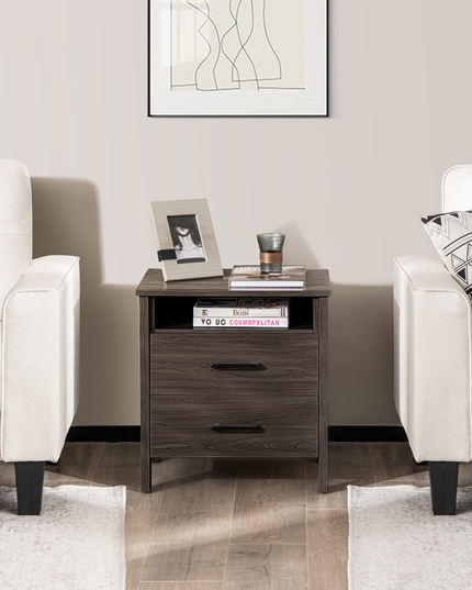 Giantex Nightstand w/2 Drawers, Set of 2 End Table w/Wood Grain