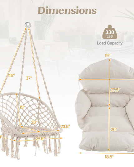 Giantex Hanging Chair Outdoor, Hammock Chair with Thick Cushion & Macrame